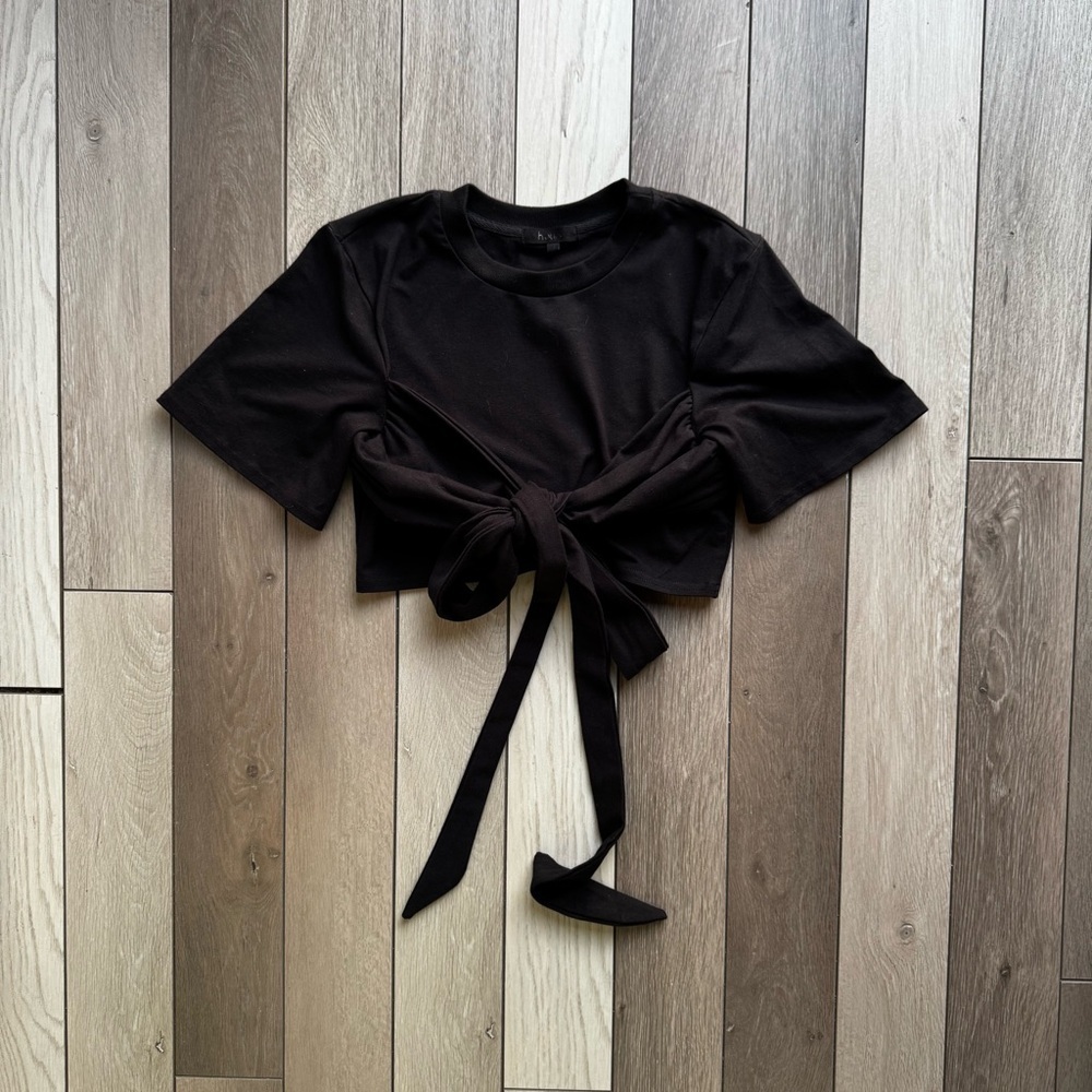 H:ours Black Tie-Front Crop Top. Size: Small Excellent Condition.